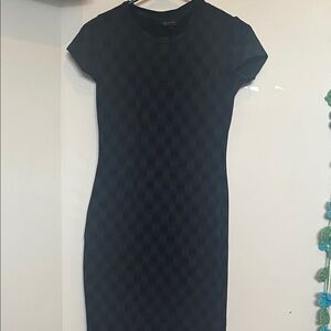 NOBO Black Checkerboard Textured Short Sleeve Midi Dress
